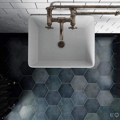 Bodenfliesen Heritage 17,5 x 20 cm sechseckig Zementoptik Blau