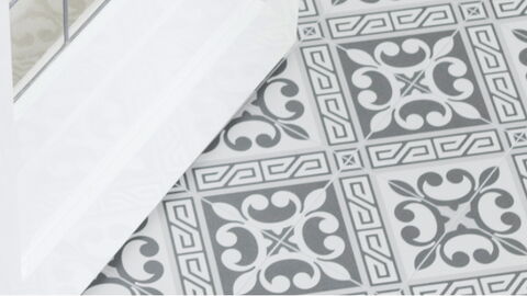 Bodenfliesen RevoirParis Juliette Gris, geöffnete Tür, Bodenfliesen aus Feinsteinzeug