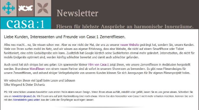 Casa1 Zementfliesen Newsletter Nr.9 Mai-Juni 2015
